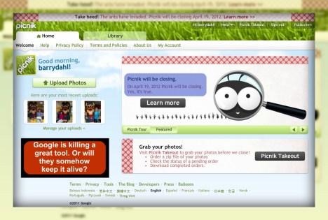 Picnik website before closing in April 2012