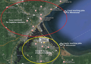 Good teaching jobs in Minnesota, lousy teaching jobs in Wisconsin