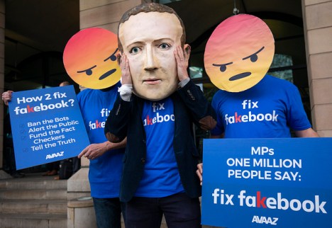 Fake Zuckerberg protester in London