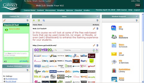 A MeeboMe chat widget embedded on a D2L course homepage