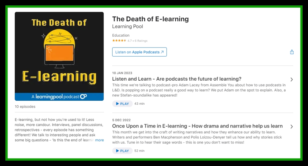 The Death of E-learning podcast homepage