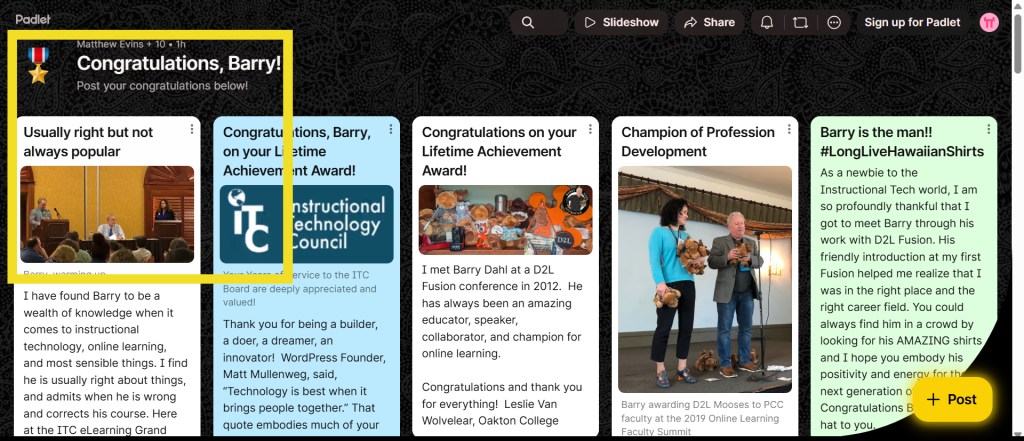Screenshot of Padlet with the first post highlighted, saying "Usually right but not always popular